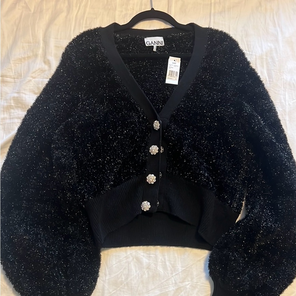 GANNI Black Sweater with Sparkle Detail